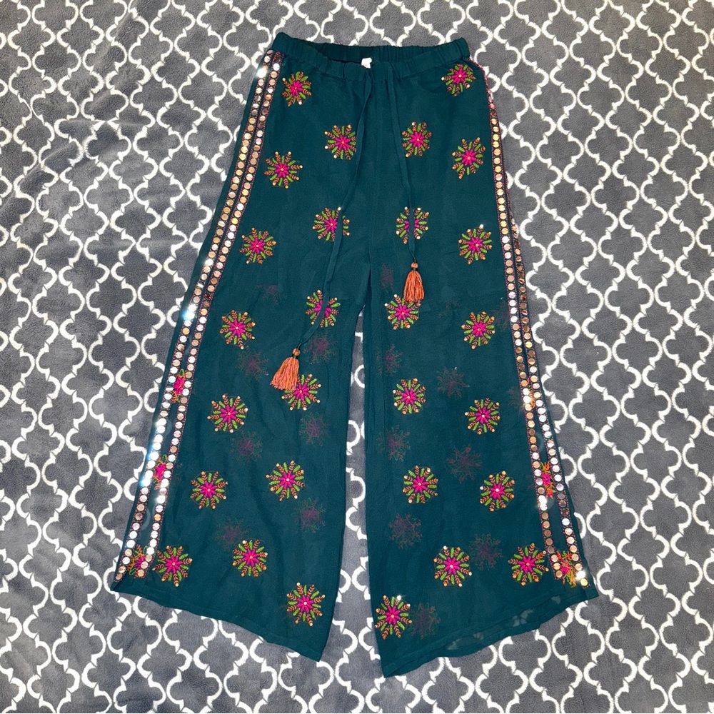 Raga Floral Embroidered Wide-Leg Pants